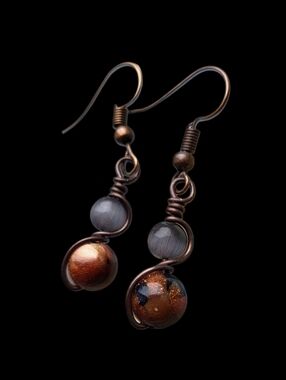 Cateye & Goldstone Wire Wrapped Earrings